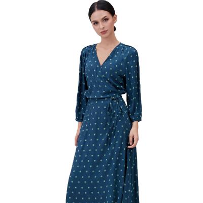 China Anti-Wrinkle Ladies Floral Print Maxi Wrap V-Neck Long Sleeve Women's Dress for sale