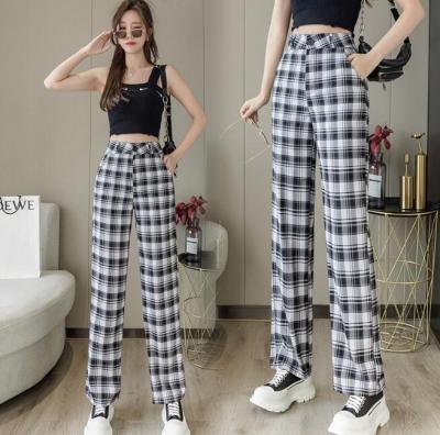 China Spring 2021 Black And White Checked Anti-wrinkle Slacks Women's Loose Wide-Leg Pants High-waisted With Straight Leg Slacks for sale