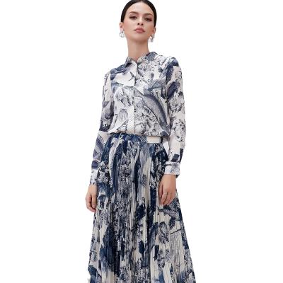 China New Fashion Womens 100% Silk Floral Printing Long Sleeve Anti-pilling Top Blouse for sale