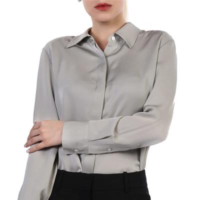 China Anti-pilling 2021 Fashion Long Sleeve Satin Women Blouse Office Lady Shirt Blouse for sale