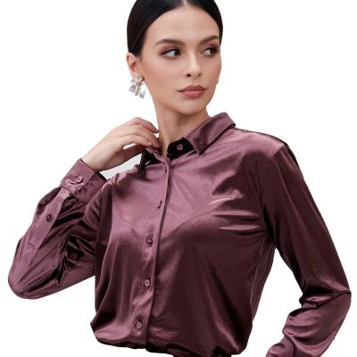 China Wholesale Women's Elegant Blouse Anti-pilling Long Sleeve Button Down Blouse Women's Tops Velvet for sale