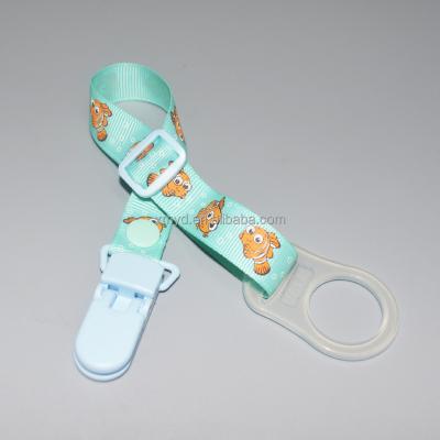 China Polyester Baby Nipple Support, KAM Pacificer Clip and Dummy Adjustable Pacifier Holder Ribbon Type for sale