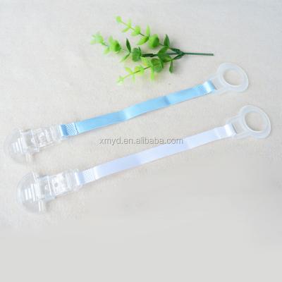 China Custom Cotton Polyester Ribbon Type Baby Pacifier Holder With Silicone Holder And Plastic Clip for sale