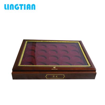 China Recycled Materials LINGTIAN Custom Design Luxury Keepsake Wooden Coin Collection Box for sale