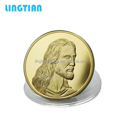 China China LINGTIAN Jesus Custom Metal / Cross Plating Shiny Gold Coin for sale