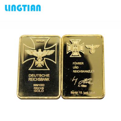 China Germany Germany Deutsche Reichsbank 999/1000 Replica 24K Gold Plated Bullion Bar for sale