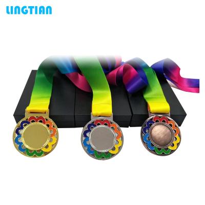 China China Wholesale Blank Insert Medals , Metal Blank Sports Medal With Colorful Ribbon for sale