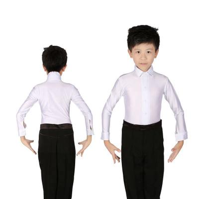 China Breathable White Latin Dance Shirt Boys Latin Dance Costumes for sale