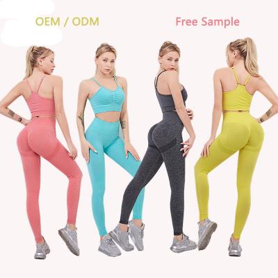 China Breathable Workout Gym Running Sport Wear Seamless Leggings And Sports Bra Set Women for sale