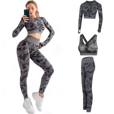 China Breathable Camouflage Seamless Fitness Sets 3 Piece Yoga Suit Yoga Sets Sportswear Women for sale