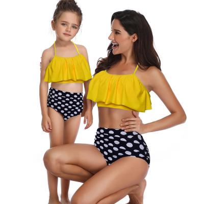 China Bikini Ruffled Mother and Daughter Swimwear High-waist Printed Parent-child Anti-UV Swimwear in Running Wholesale for sale