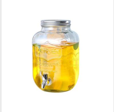 China 1-GAL glass jar, 2 gallon stainless steel spigot glass canister, large beverage glass juice canister for sale