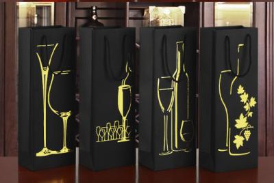 China High-grade wine box packaging bag Black card single and double wine gift paper bag for sale