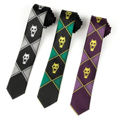 China 100% Silk Jacquard Woven Skull Narrow Tie Silk Or Polyester Panel Logo Skinny Tie One Way Design Cutting Personality Slim Neck Wear for sale