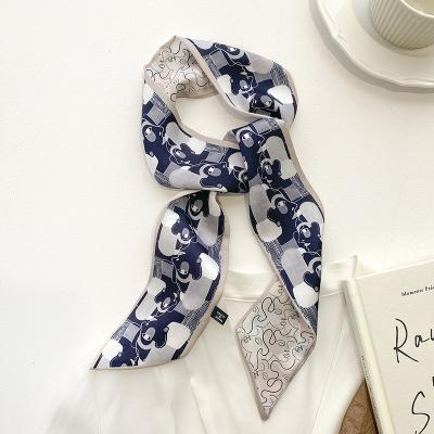 China Factory Price Feeling Silky Soft Customized Service Polyester Hair Bands For Women Two Layers Bow Tie Hair Pure Silk Ribbon Long Skinny Scarf for sale