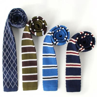 China wholesale 100% polyester factory price polyester knitted narrow tie ready to ship latest slim tie fashion stripe Dots Design Knitting Ties for sale