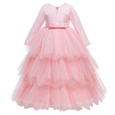 China anti-wrinkle weeding wedding birthday party kids princess elegant luxury yellow flower tulle dress little ones long princess dress for sale