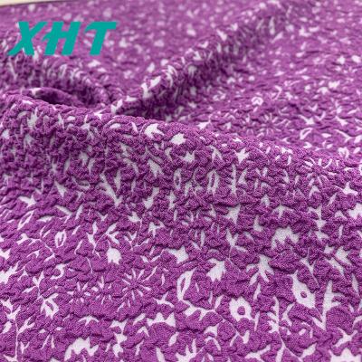 China Viable Purple Chamomile Jacquard Swimwear Fabric Cotton Seersucker Swimsuit Fabric for sale