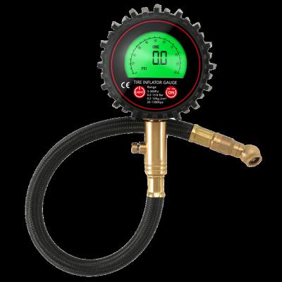 China Hand Held Rubber Hose Tire Pressure Gauge Tire Deflator With Gauge 86008B for sale