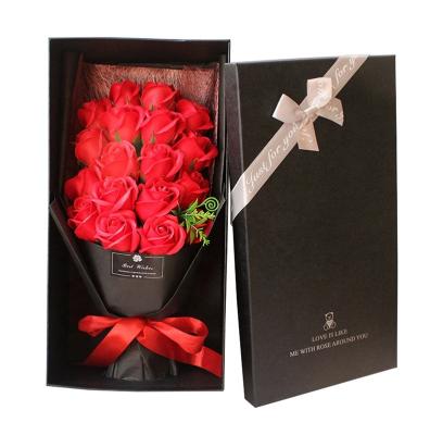 China Natural Touch Valentine Gift Artificial Multi Color Rose Soap Flower Gift Box 18 PCs Rose Flower Bouquet for sale