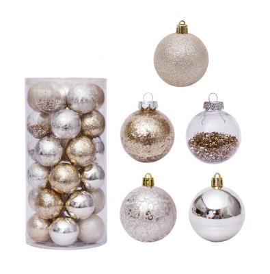 China PET Making Different Colors Decorations Ornaments 6cm Christmas Tree Decoration Glitter Plastic Clear Gold Christmas Ball for sale