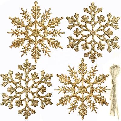 China Amazon Christmas Home Decor In Stock 4 Inch 10cm Glitter Christmas Tree Ornaments Christmas Decoration Plastic Hanging Snowflake Ornaments for sale