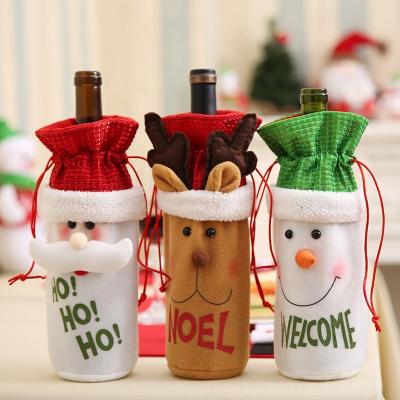 China Indoor Santa Claus Drawstring Pouch Xmas Wine Christmas Decorations Reindeer Snowman Gift Bags Christmas Wine Bottle Cover for sale