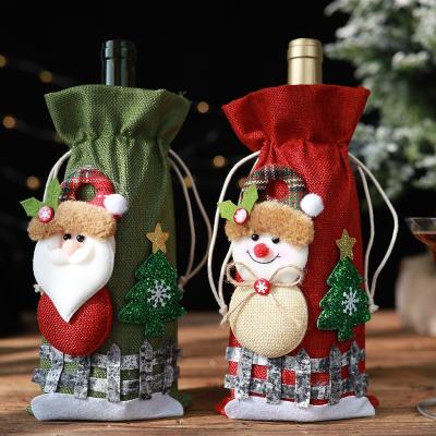 China Christmas Ornaments Christmas Decorations Reindeer Snowman Bear Santa Claus Drawstring Pouch Red Xmas Indoor Wine Gift Bags Christmas Wine Bottle Cover for sale