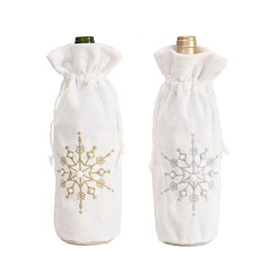 China Christmas Home Decor In Stock Christmas Decorations Gold Snowflake Pearl White Christmas Wine Bottle Cover for sale