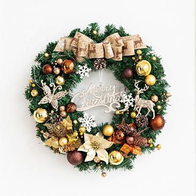 China Artificial Christmas Wreath Decoration Garland Ornaments Hanging Indoor Christmas Garland Christmas Festival With LED Light Christmas Wreath for sale