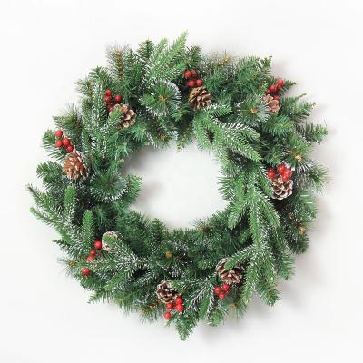 China Christmas 2021 New Arrival Christmas Wreath Garland Artificial Snow Christmas Garland Wooden Hanging Indoor Festival Decoration Christmas Wreath for sale