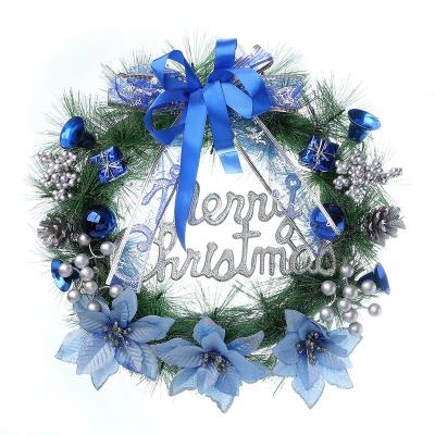 China Home Decorative Christmas Garland Christmas Wreath Christmas Wreath Christmas Door Decoration 40cm Christmas Gift with Blue Ornaments for sale