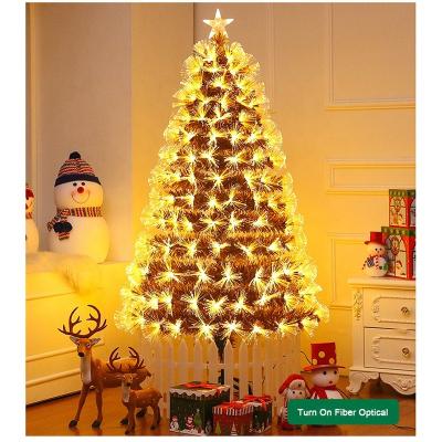 China Fiber Optic Christmas Tree Customized Home Decoration LED Glowing Golden Light 180cm PVC Fiber Optic Artificial Christmas Tree With CE ROHS for sale