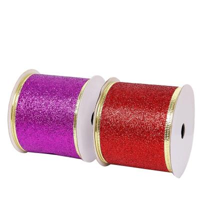 China Indoor Christmas Decoration Amazon Christmas Tree Ornaments Braid Garland Decoration Gold Glitter Christmas Ribbon 6.3cm for sale