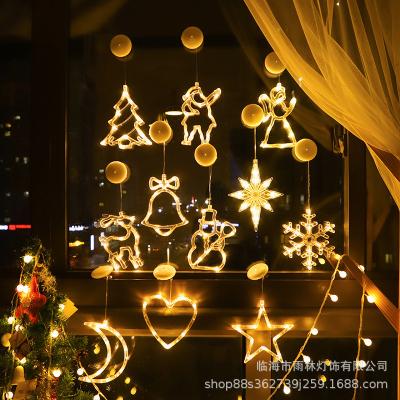 China 3D Indoor Christmas Decoration Window Hanging Moon LED Christmas Light Fawn Bells Pine Tree Stars Christmas Deer Christmas Decoration Light for sale