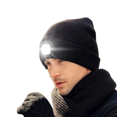 China Unisex Rechargeable Beanie Hat Brightness Headlamp Winter Warm LED Lit Light Knitted Knitted Hat Ice Outdoor Running Rise Camping Fishing for sale