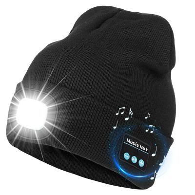 China Running Hiking Camping Ice Fishing Winter Knitted Headwear Rechargeable Beanie Hat With Light For Earphone LED Running Hats Hiking Camping Ice Fishing for sale