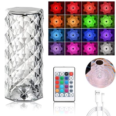 China New Room Portable Creative Wholesale Creative Crystal Lamp RGB 16 Color USB Touch Lamp Rose Diamond Table Lamp For Bedside Rechargeable Living Room for sale