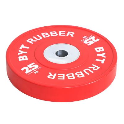 China BYT Gymnasium Workout Barbell Weightlifting Competition Discs Barbell Universal Weight Plate Rubber Bumper Plates for sale