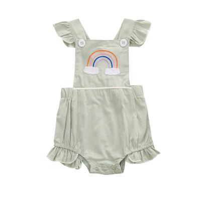 China Breathable Newborn Toddler Baby Romper Clothes Summer Cute Style Cotton Waistband Costume Quantity Rainbow Embroidery Organic Backless Jumpsuit for sale