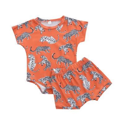 China Casual Baby Clothes Wholesale Organic Baby Overalls Summer Style Newborn Short Sleeve Orange Cotton Overalls quantity for sale