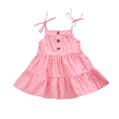 China 2022 Special Sale Little Girl Dress Breathable Baby Dresses Simplicity Organic Canvas Pink Button Desgin Sleeveless Backless Dresses for sale