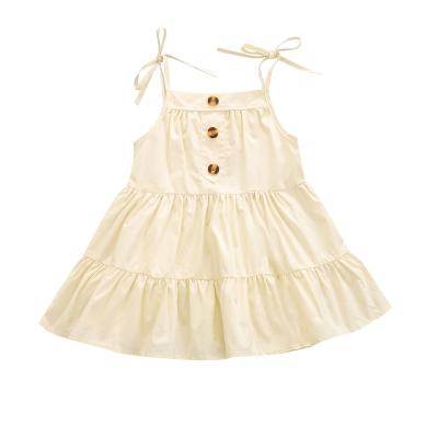 China Wholesale Breathable Baby Kids Summer Wear Solid Color Sleeveless Halter Ruffles Solid Cotton Style Bohemian Casual Dress for sale