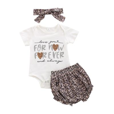 China Babies 2022 Summer Newborn Clothes Breathable Have Active Leopard Organic High Quality Fashion Headband Cotton 2 PCs Suit Set for sale