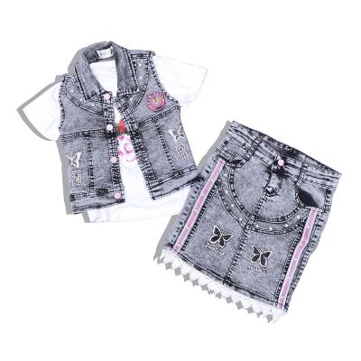 China 2022 Breathable High Quality Children Clothes Girls Kids Denim Skirts Kids Clothes Summer Set for sale