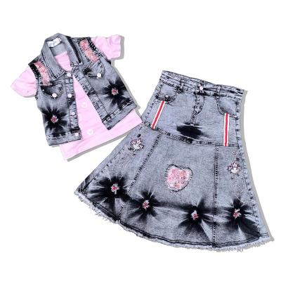 China Factory Price China Supplier Breathable Girls Jean Skirt Summer Kids Clothes Set Cute Girls Costume for sale