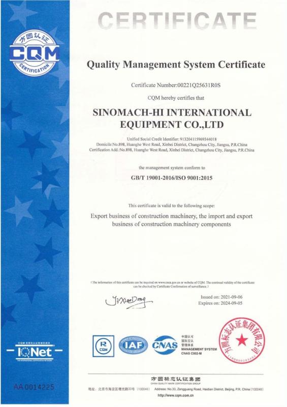 ISO9001 - Sinomach-Hi International Equipment Co., Ltd.