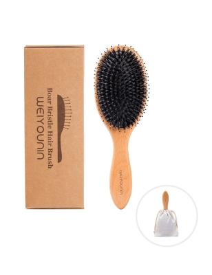 China Bamboo Bristle Tangle / Soft Free Wooden Curly Boar Hair Brush Waterproof Detangling for sale