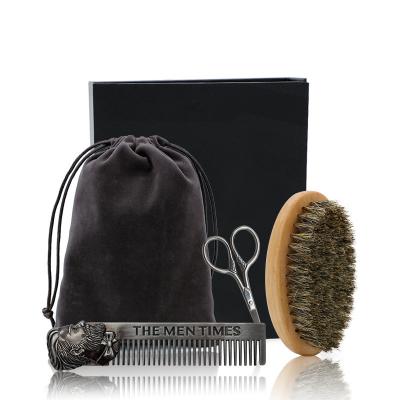 China Hot Salon Wholesale 100% Boar Bristle Round Beard Brush Set For Men for sale