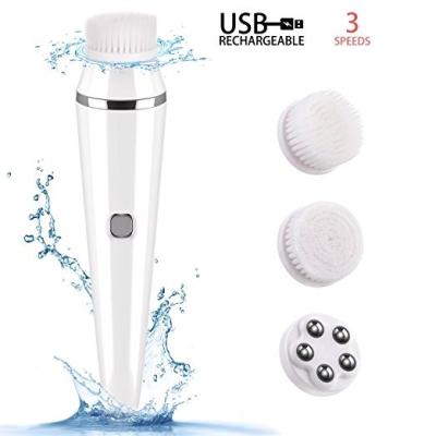 China Acne Treatment 3 in 1 Rechargeable Electric Detergent Brush Rotating Face Brush Waterproof Deep Facial Cleansing Brush for sale